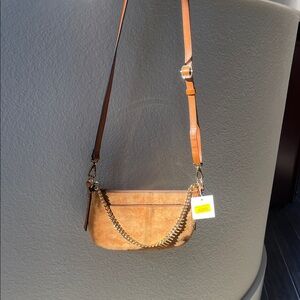 Fossil Tan Suede Leather Shoulder Bag